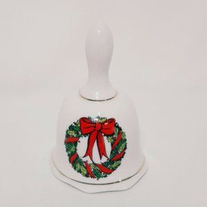 Christmas Wreath Bell 3.5"  Ceramic Taiwan R.O.C. Vintage Holiday Winter